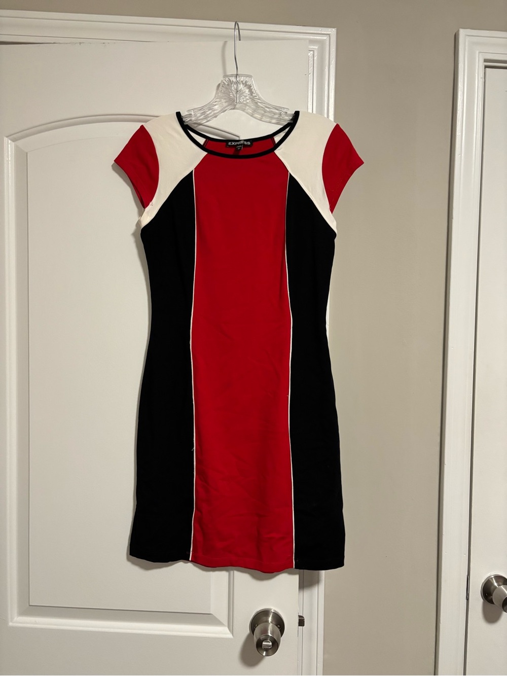 Express, Colorblock Red, Black & White Cap-Sleeve Dress, Size SP